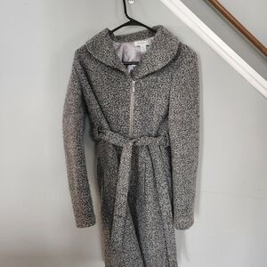 Gray Zip-Up Belted Coat